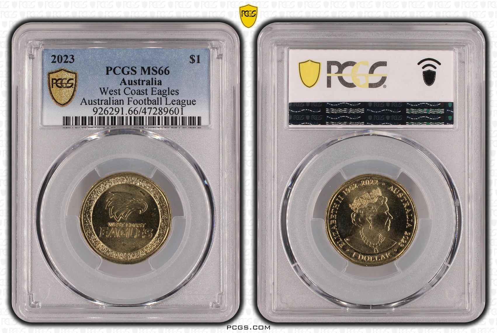 Elizabeth II, AFL - West Coast Eagles POP 11/0, One Dollar, 2023, PCGS MS66