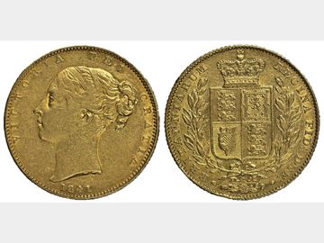 1841 VICTORIA YOUNG HEAD 'UNBARRED A'S IN GRATIA' SHIELD GOLD SOVEREIGN R3- XF DETAILS CLEANED RARE