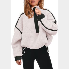 PANADILA WOMEN S SHERPA FLEECE SWEATSHIRT WITH HALF ZIP, SOFT, OVERSIZED WITH POCKETS, WARM, FURRY