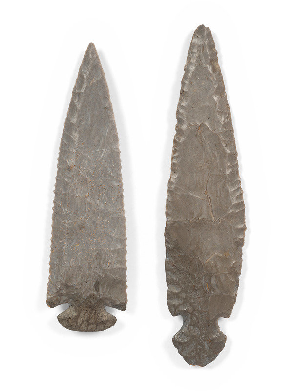 A Hornstone St. Charles Dovetail AND Ovoid Knife, with Restored Bases