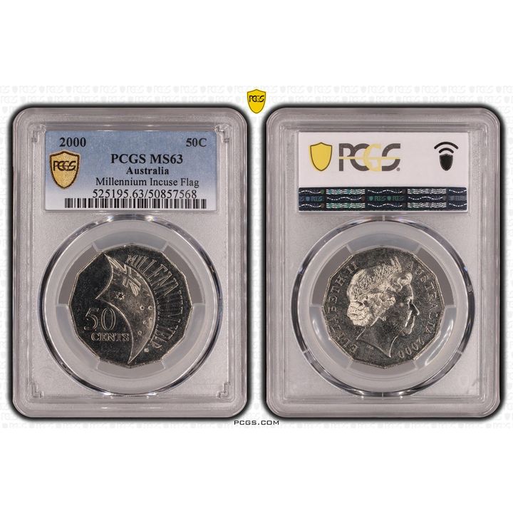 Millennium Incuse Flag, Fifty Cent, 2000, PCGS MS63