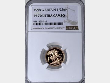 1998 ELIZABETH II PROOF GOLD HALF SOVEREIGN PF70 UCAM TOP POP!