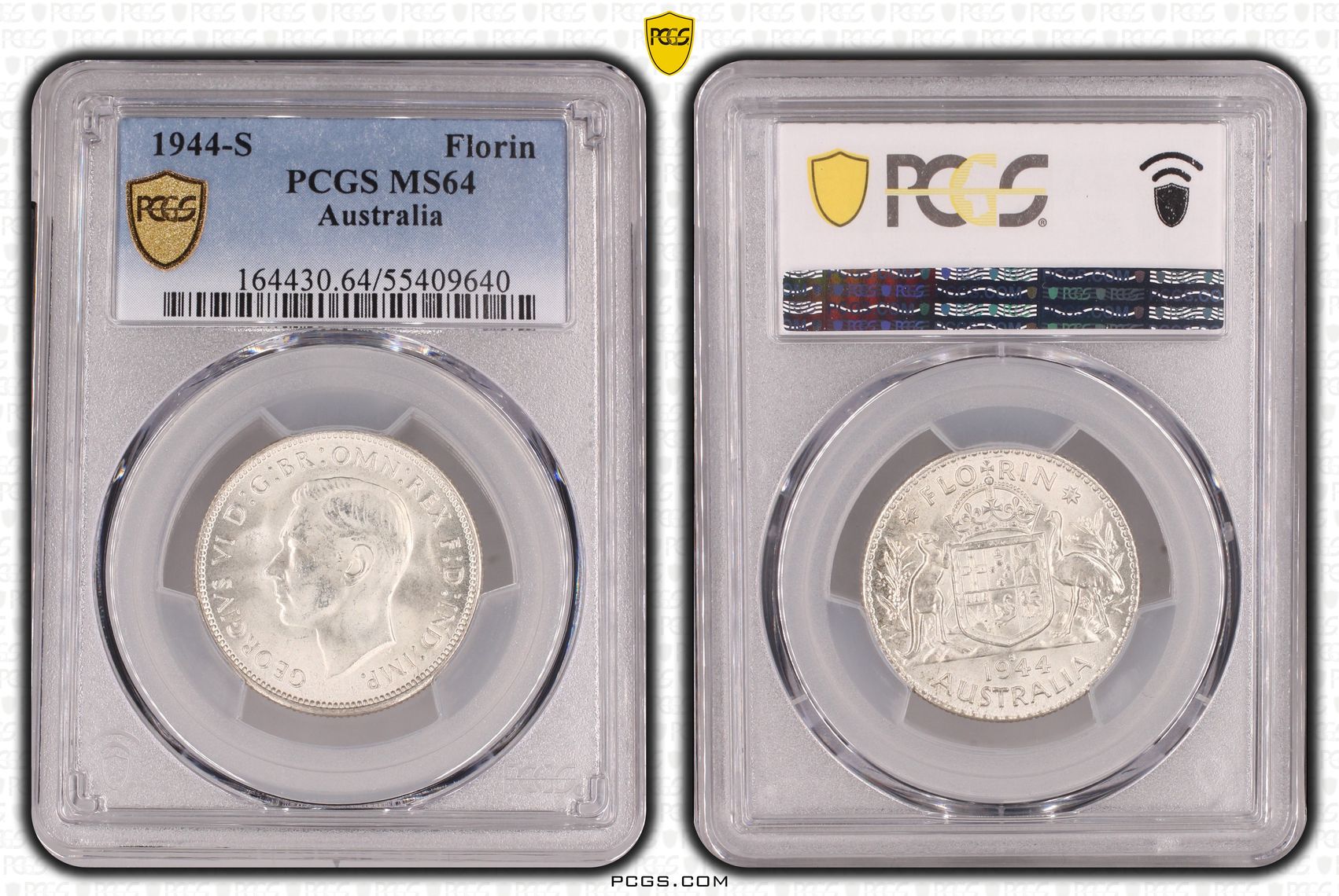 George VI, Florin, 1944-S, PCGS MS64
