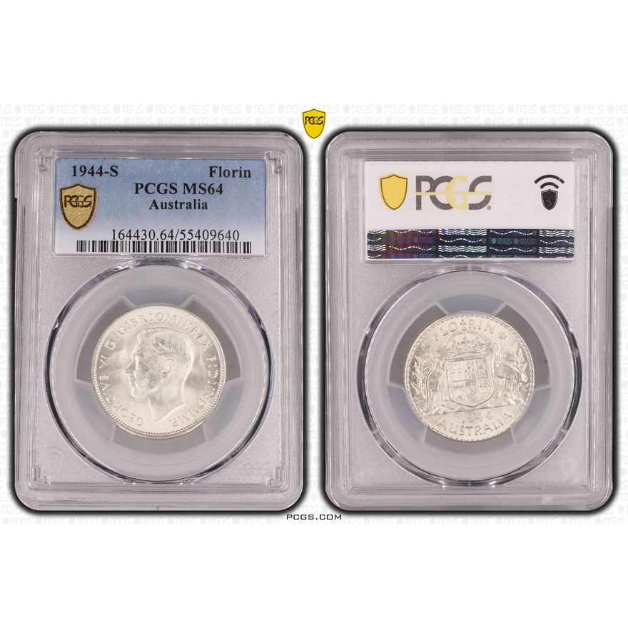 George VI, Florin, 1944-S, PCGS MS64
