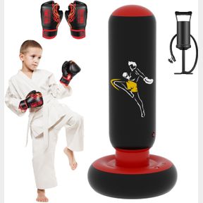 QPAU LARGER STABLE PUNCHING BAG TOY FOR KIDS WITH BOXING GLOVES, TALL 66 INCH KIDS INFLATABLE BOXING BAG TOY, GIFTS FOR BOYS & GIR