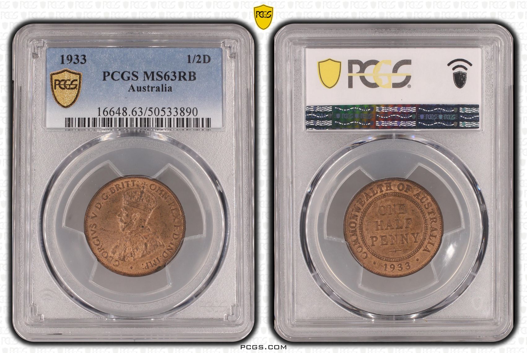 Half Penny, 1933, PCGS MS63RB