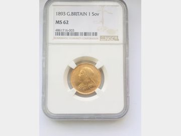 1893 Queen Victoria Old Head London Mint Gold Sovereign NGC graded MS62
