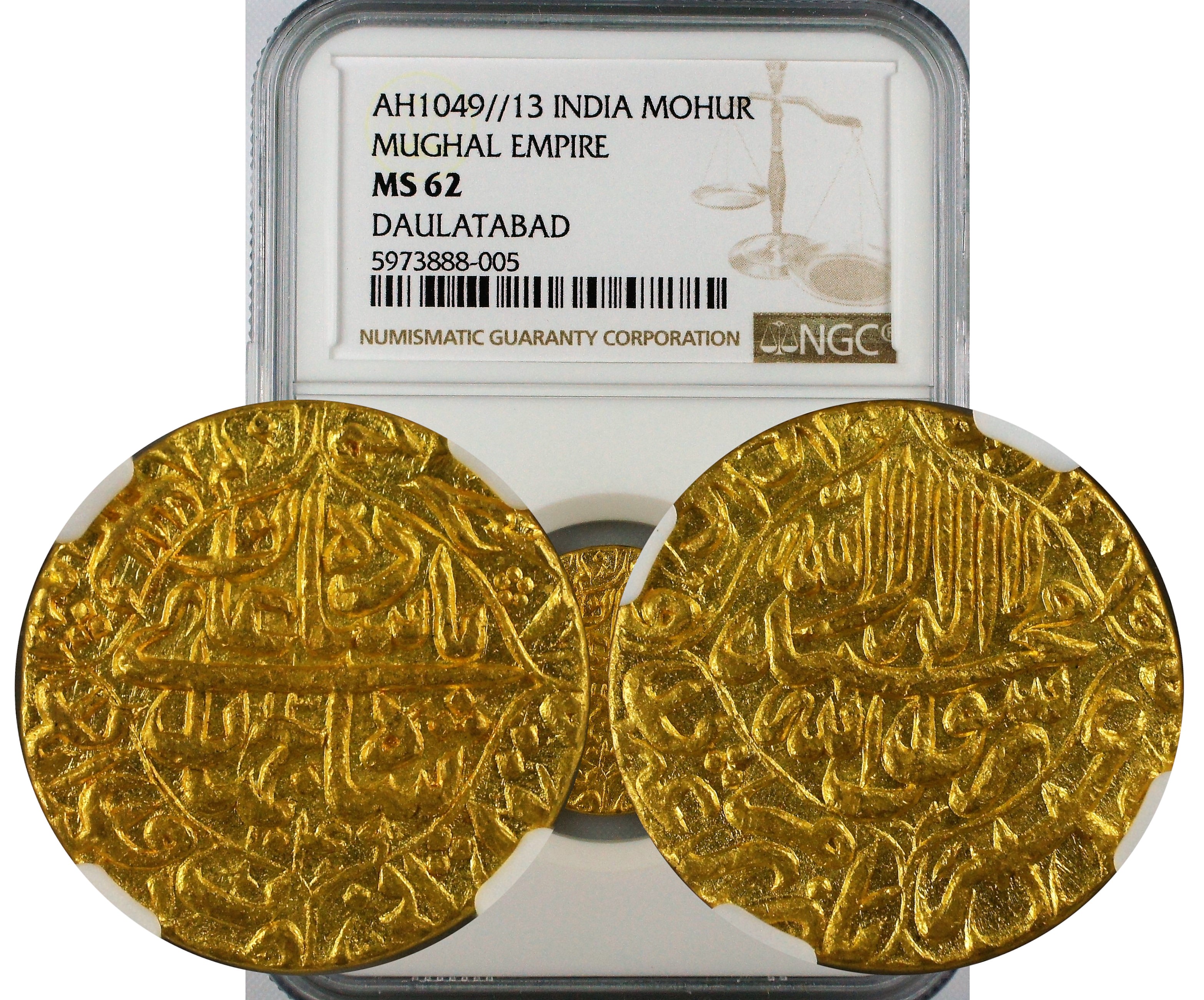 India Mughal Empire Shah Jahan Daulatabad Gold Mohur NGC MS62