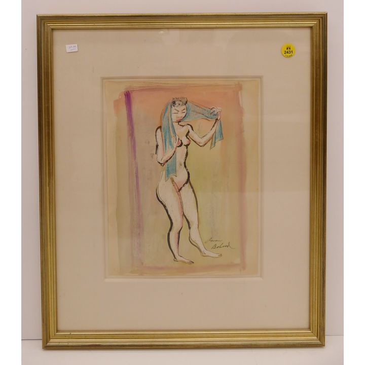Aaron Bohrad Female Nude with Towle Painting Framed- 18x16''