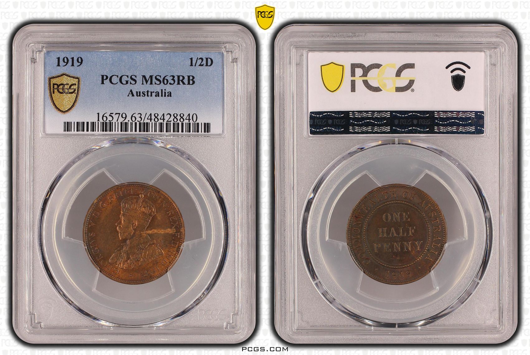 George V, Halfpenny, 1919, PCGS MS63RB