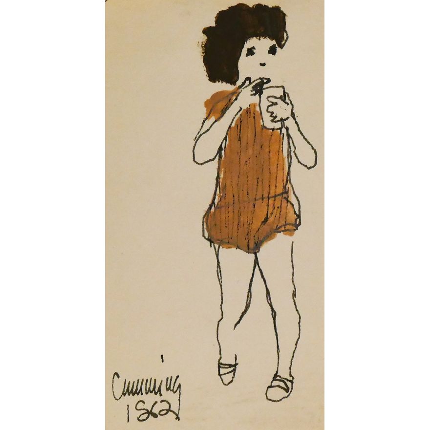 William Cumming ''Girl with Drinking GLass'' 1962 Mixed Media