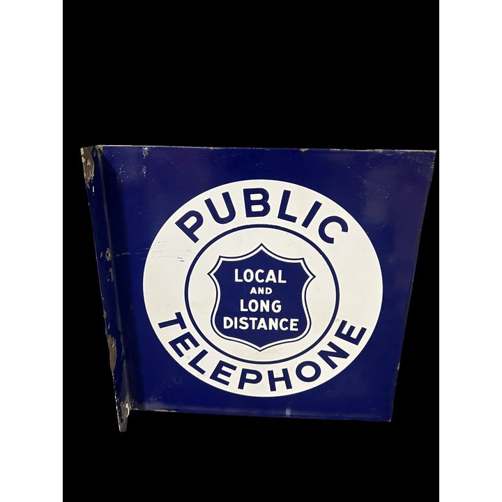 Unusual Public Telephone Shield Local Long Distance Porcelain Flange Sign
