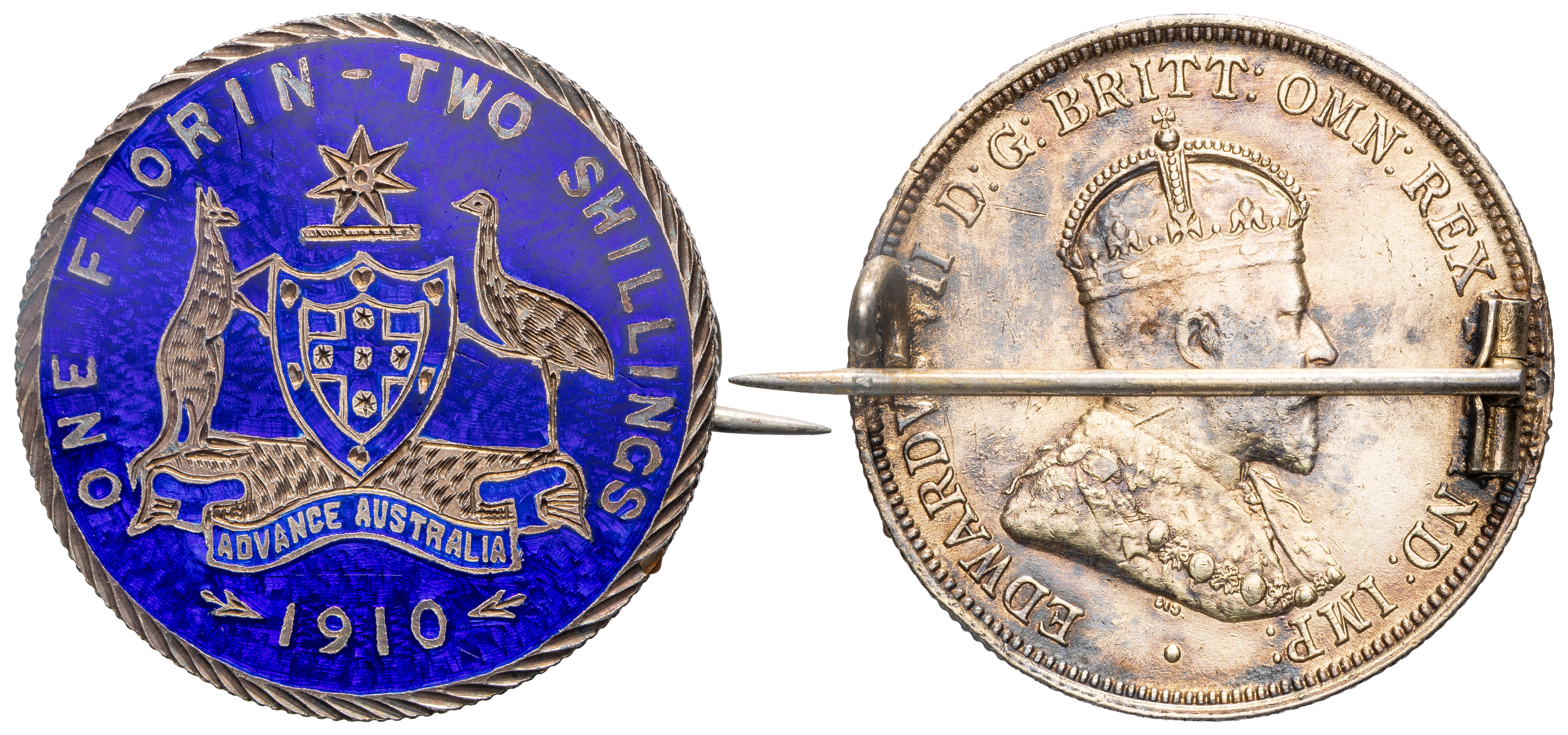 Edward VII, Cobalt Blue Enameled Brooch, 1910, VF - EF