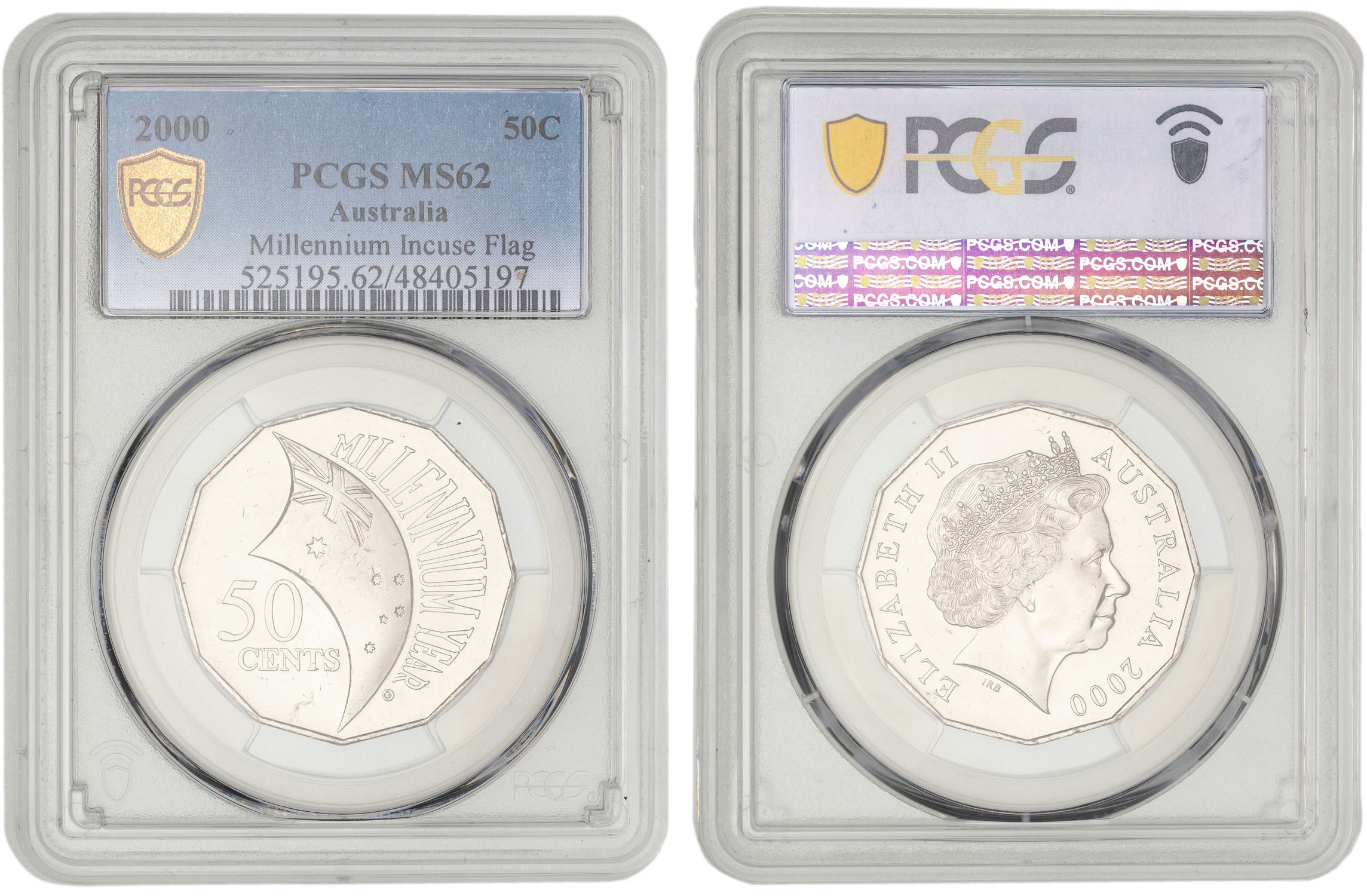 212 · Elizabeth II, Incuse Flag, Fifty Cents, 2000, PCGS MS62