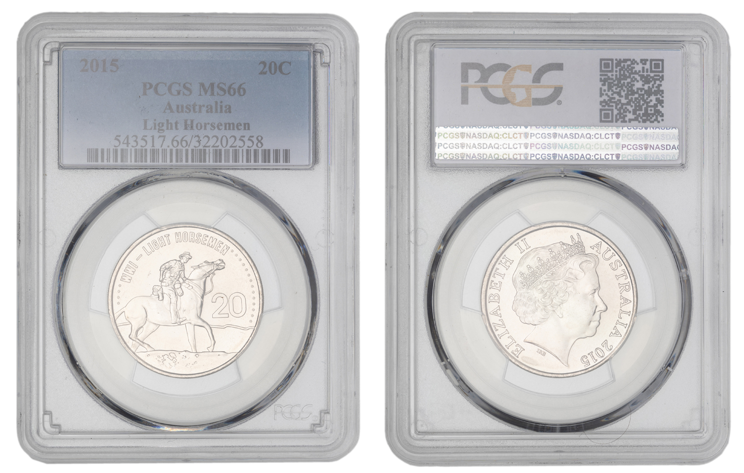 Elizabeth II, Light Horsemen, Twenty Cent, 2015, PCGS MS66