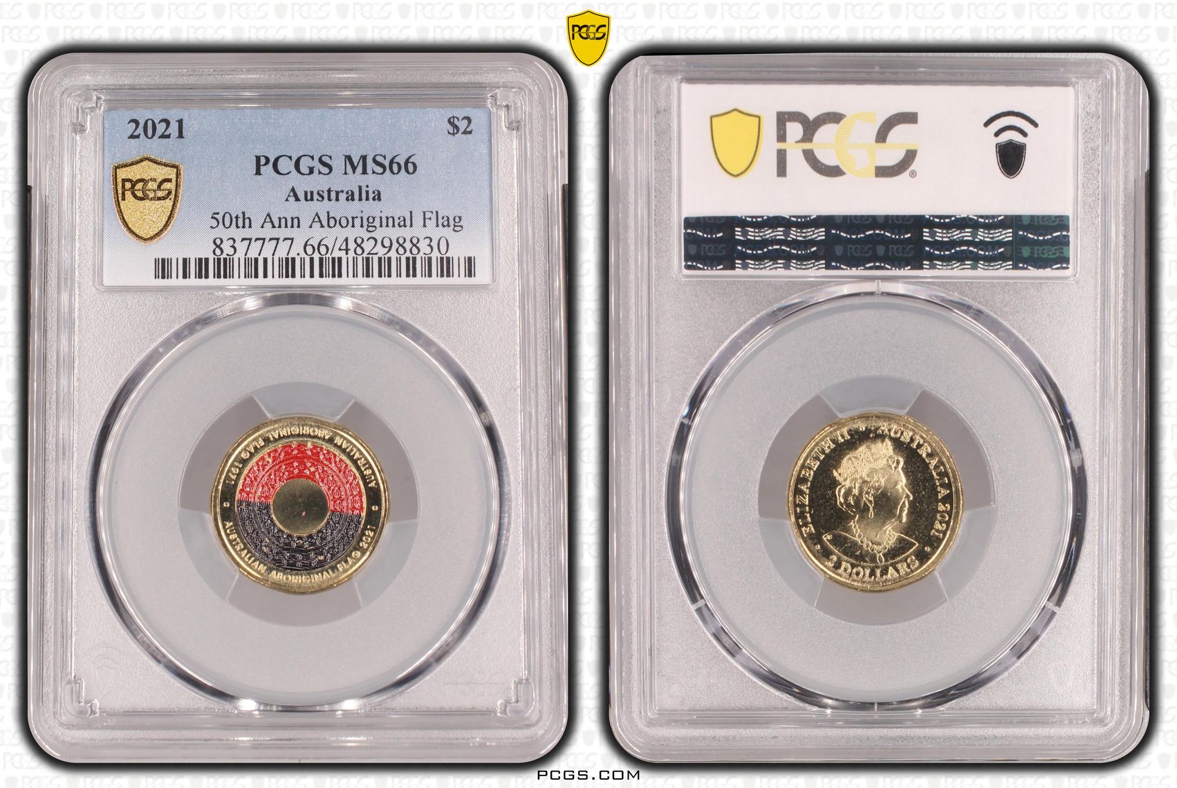 50th Ann Aboriginal Flag Colorized , Two Dollar, 2021, PCGS MS66