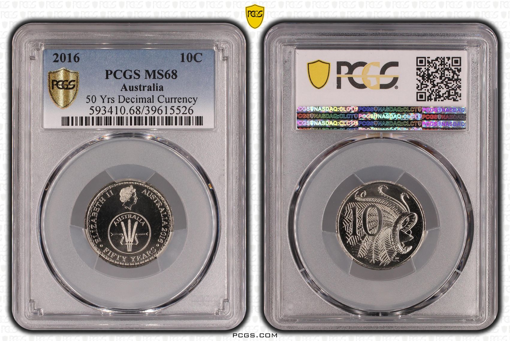 Elizabeth II, 50 Yrs Decimal Currency, Ten Cent, 2016, PCGS MS68