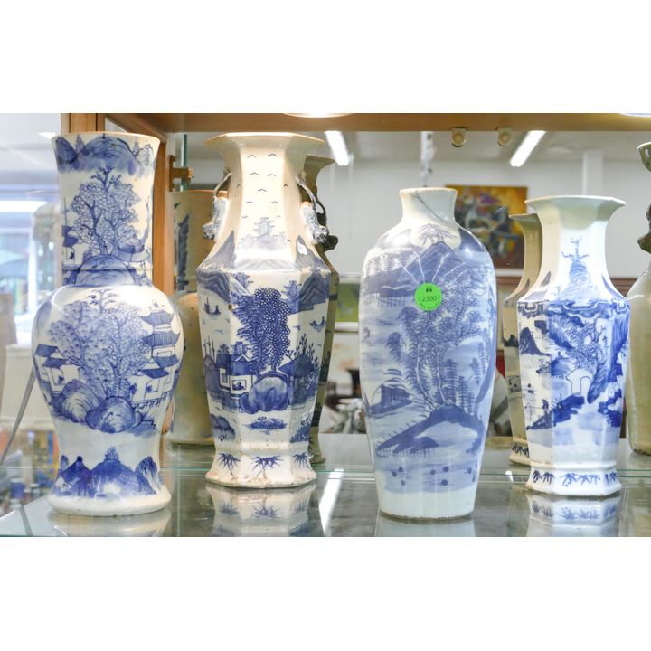 4pc Antique Chinese B&W Porcelain Vases As-Is 9.5'' to 11.5''