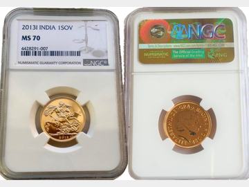 2013 Queen Elizabeth II India Gold Sovereign NGC MS70.
