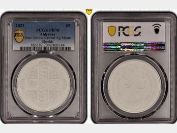 2021 ALDERNEY GOTHIC CROWN SILVER MATTE PROOF 2-COIN SET PR70 DCAM