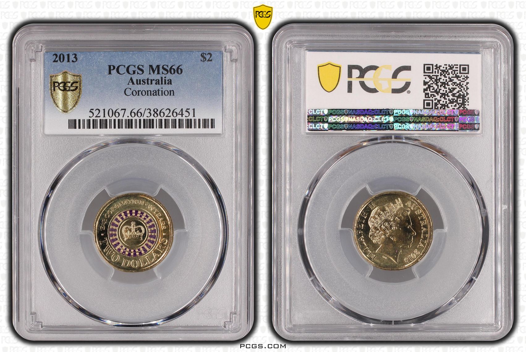 255 · 2013 Australian Two Dollar, $2 Coronation PCGS - MS66 -451