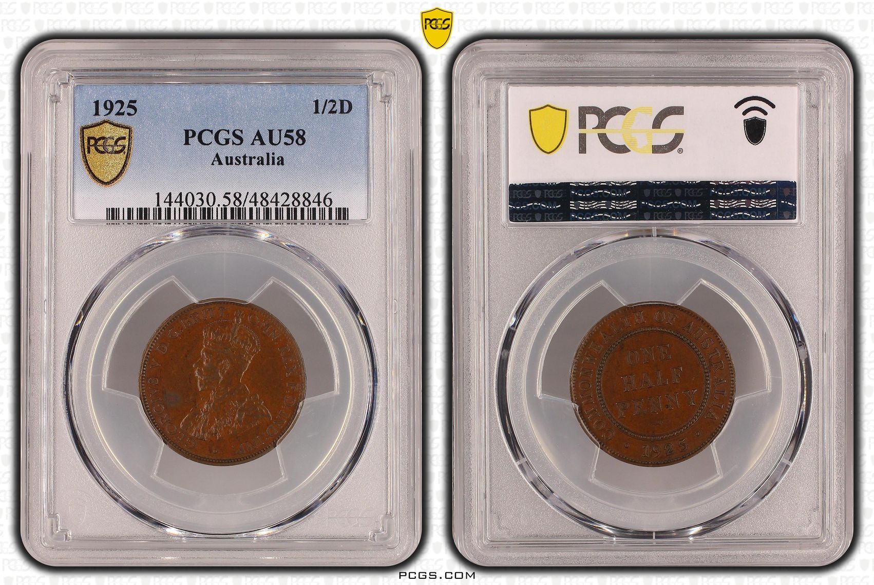 Halfpenny, 1925, PCGS AU 58BN