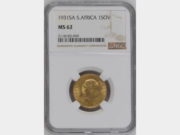 1931 GEORGE V SOUTH AFRICA GOLD SOVEREIGN MS62