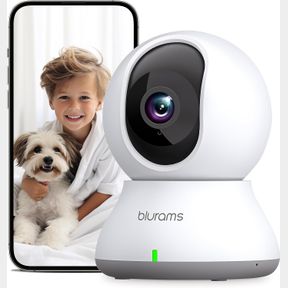 BLURAMS SECURITY CAMERA, 2K INDOOR CAMERA 360-DEGREE PET CAMERA FOR HOME SECURITY W/ MOTION TRACKING, PHONE APP, 2-WAY AUDIO, IR N
