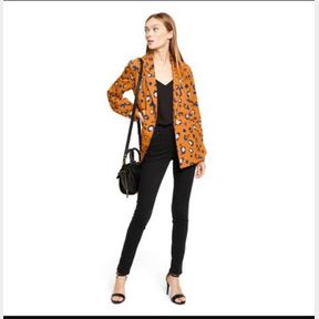 WOMEN'S LEOPARD PRINT LONG SLEEVE FRONT BUTTON-DOWN BLAZER - 3.1 PHILLIP LIM ORANGE SZ XSM