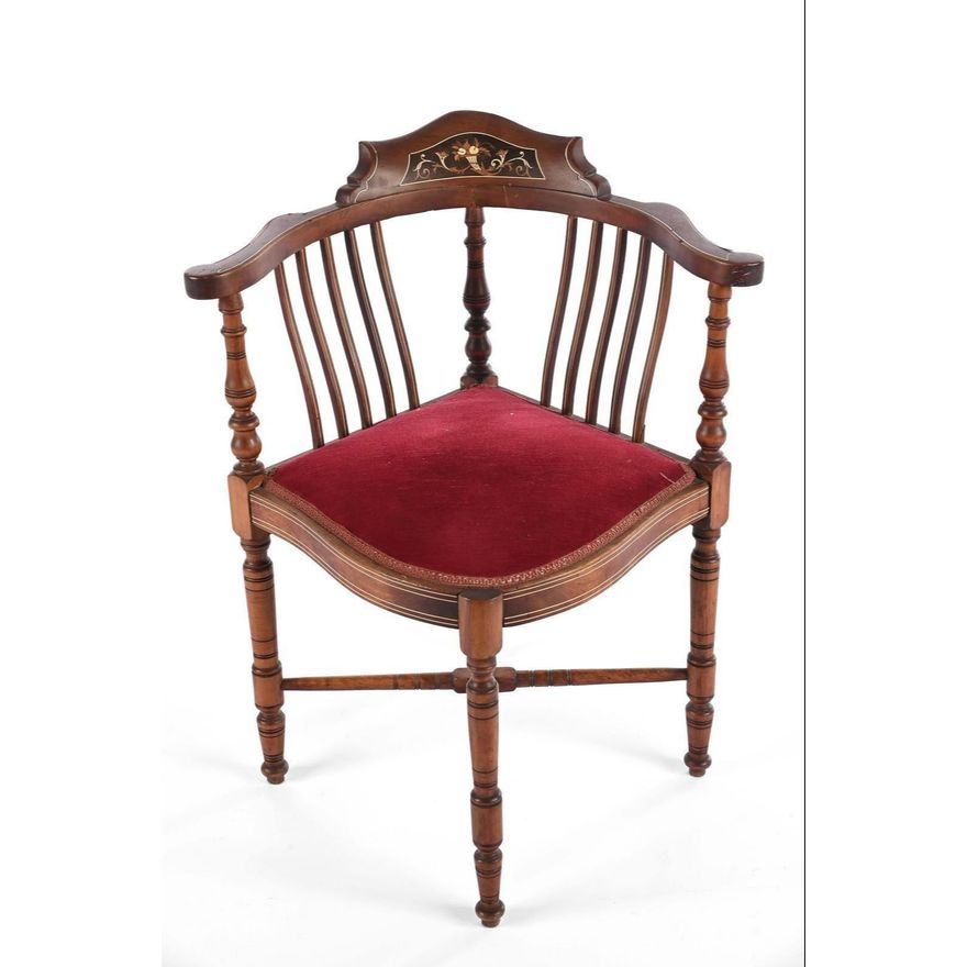 Victorian banded and inlaid mahogany corner chair circa 1890