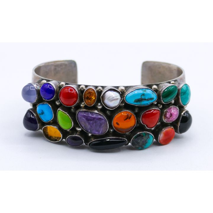 Emer Thompson Navajo Sterling Multi-Stone Cuff Bracelet Fits 7''