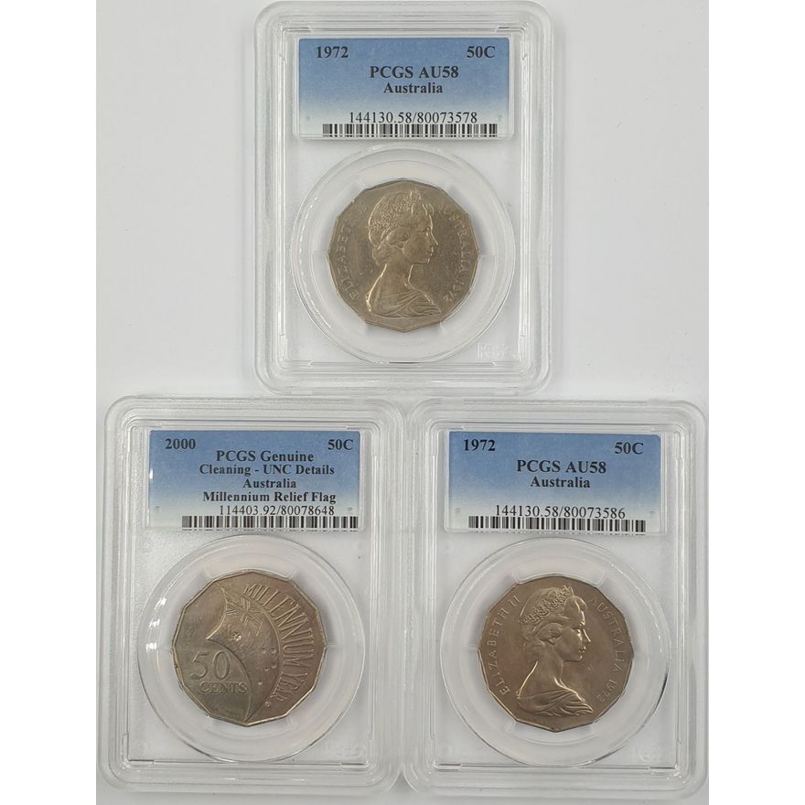 PCGS Slabbed Aus. 50c Coins (x3)