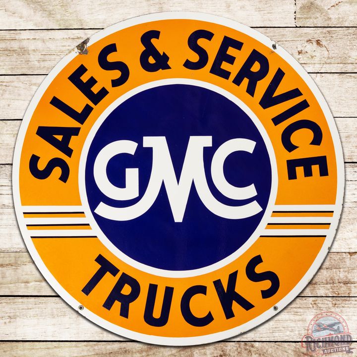 42" GMC Trucks Sales & Service DSP Sign w/ Blue Stripes - 8.75 & 8.25