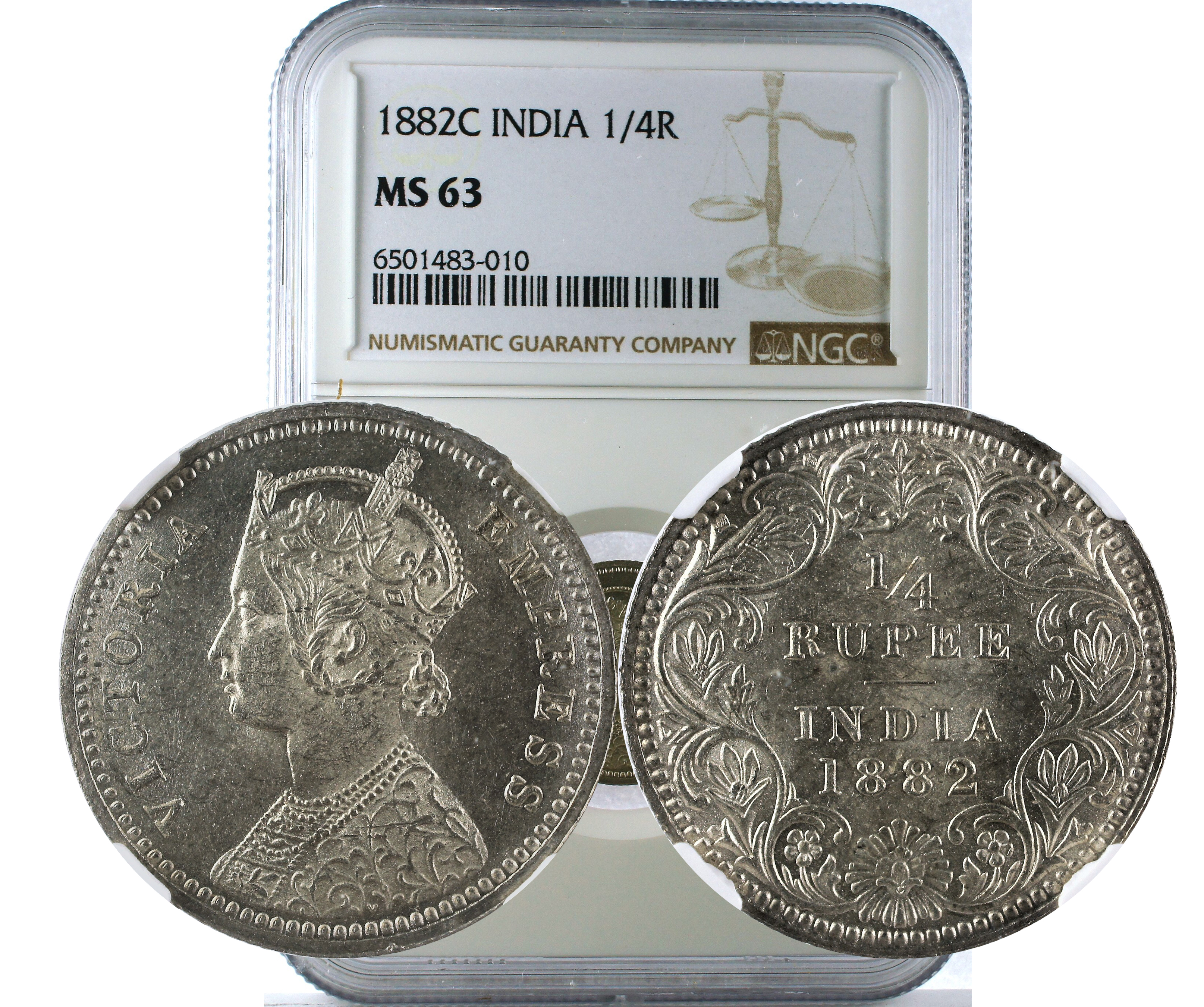 1882C INDIA 1/4R MS 63
