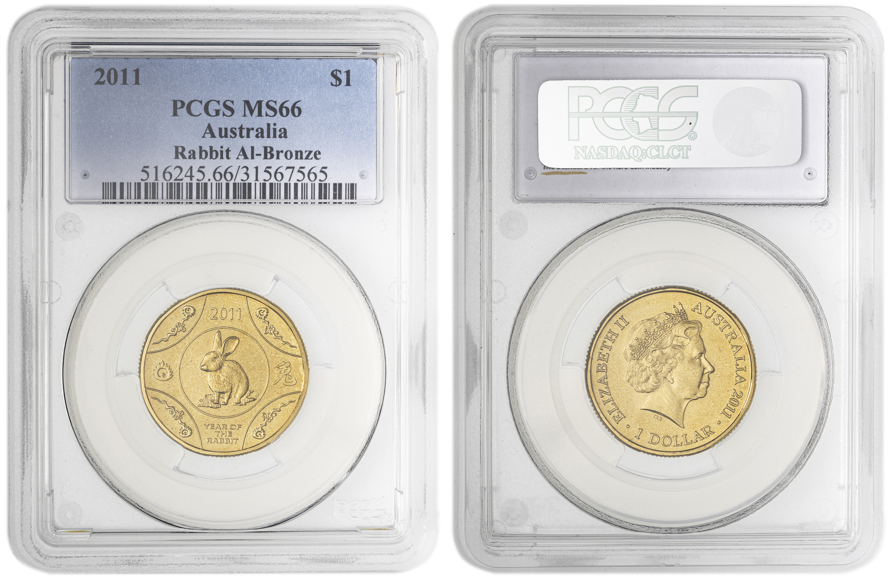 Rabbit Al-Bronze , One Dollar, 2011, PCGS MS66