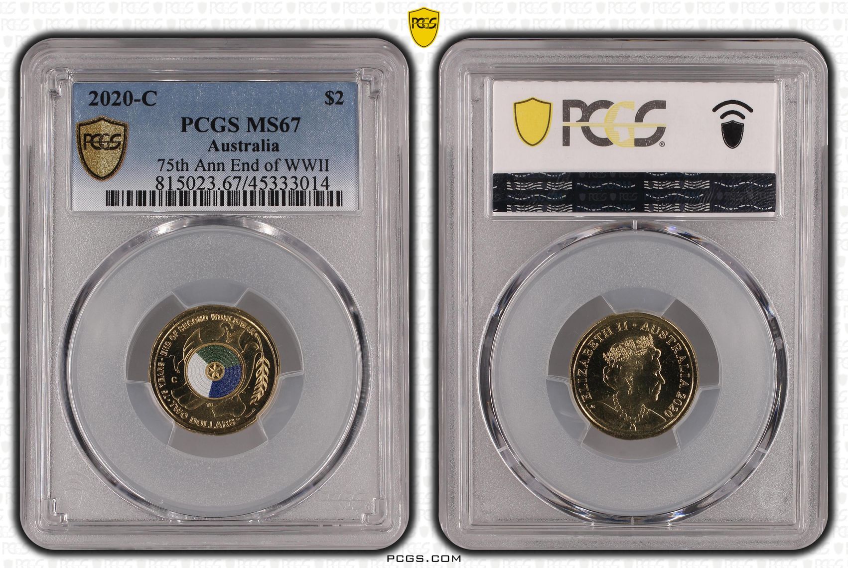 Elizabeth II, 75th Ann End of WWII Colorized, Two Dollar, 2020-C, PCGS MS67