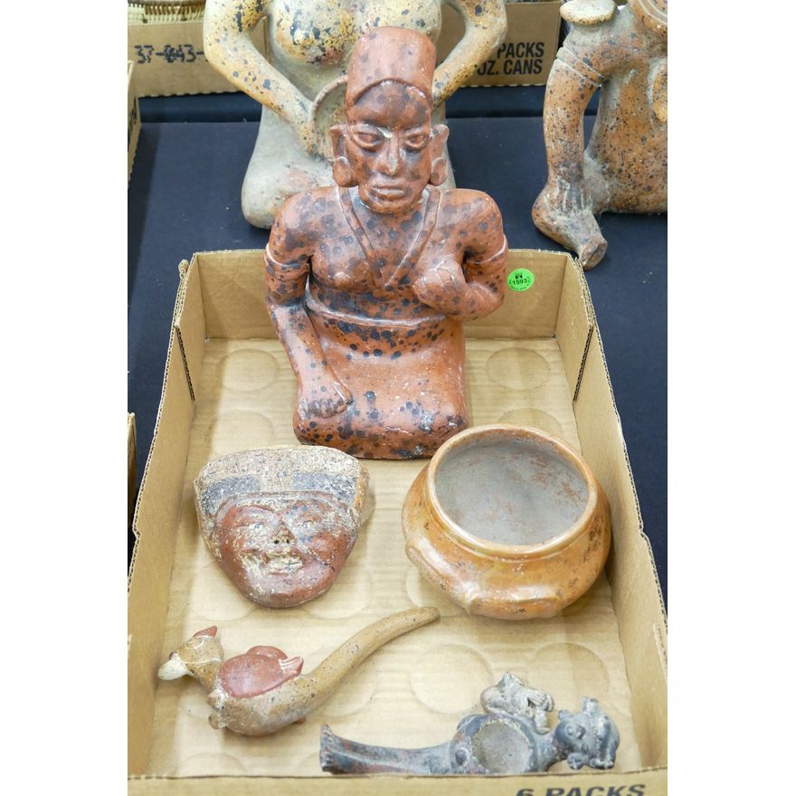 Box Pre Columbian Style Figures and Pipes