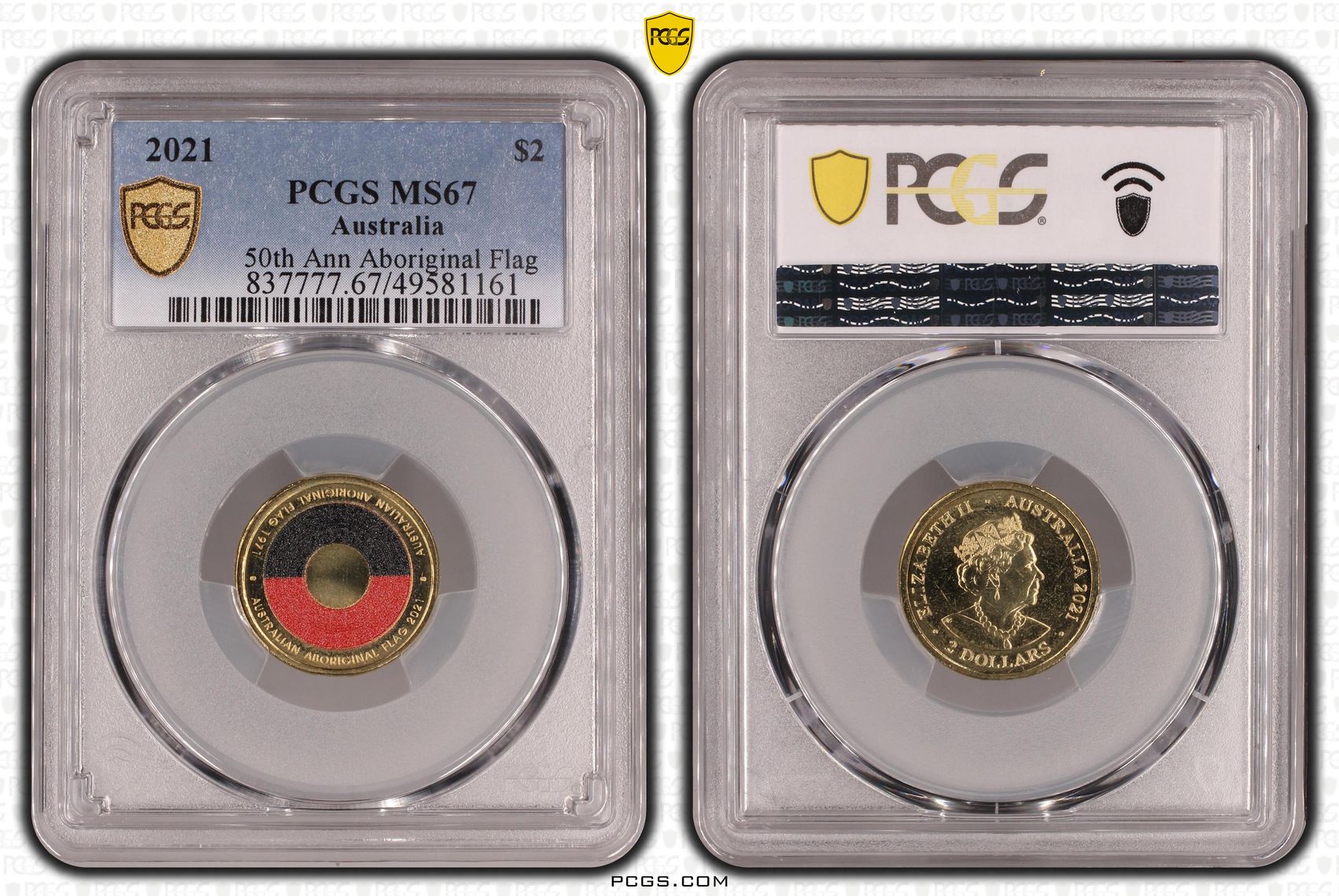 Elizabeth II, 50th Ann Aboriginal Flag Colorized , Two Dollar, 2021, PCGS MS67
