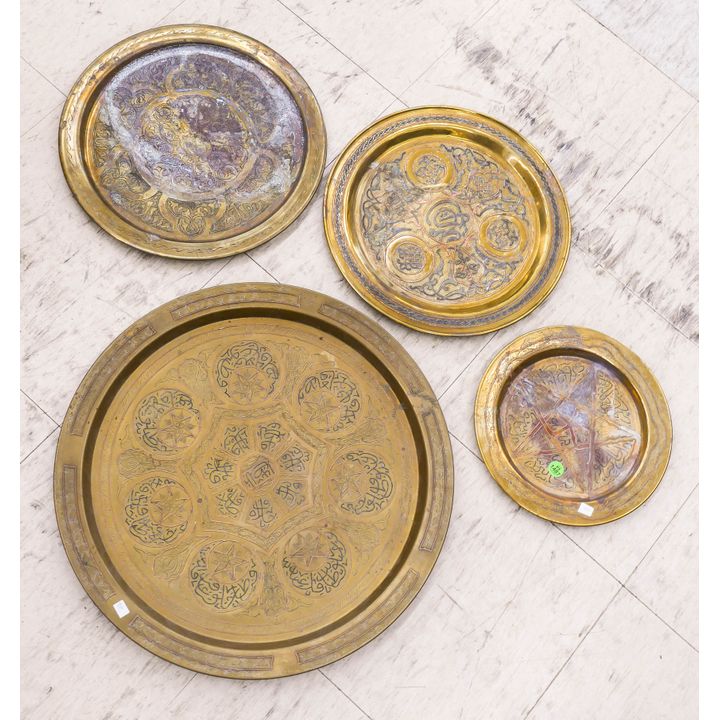 4pc Old Persian Mixed Metals Brass Trays- 10'' to 18''