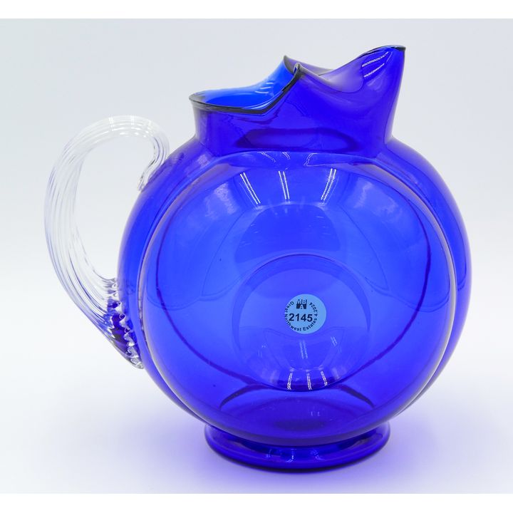Art Deco Cobalt Glass Ball Pitcher 8''