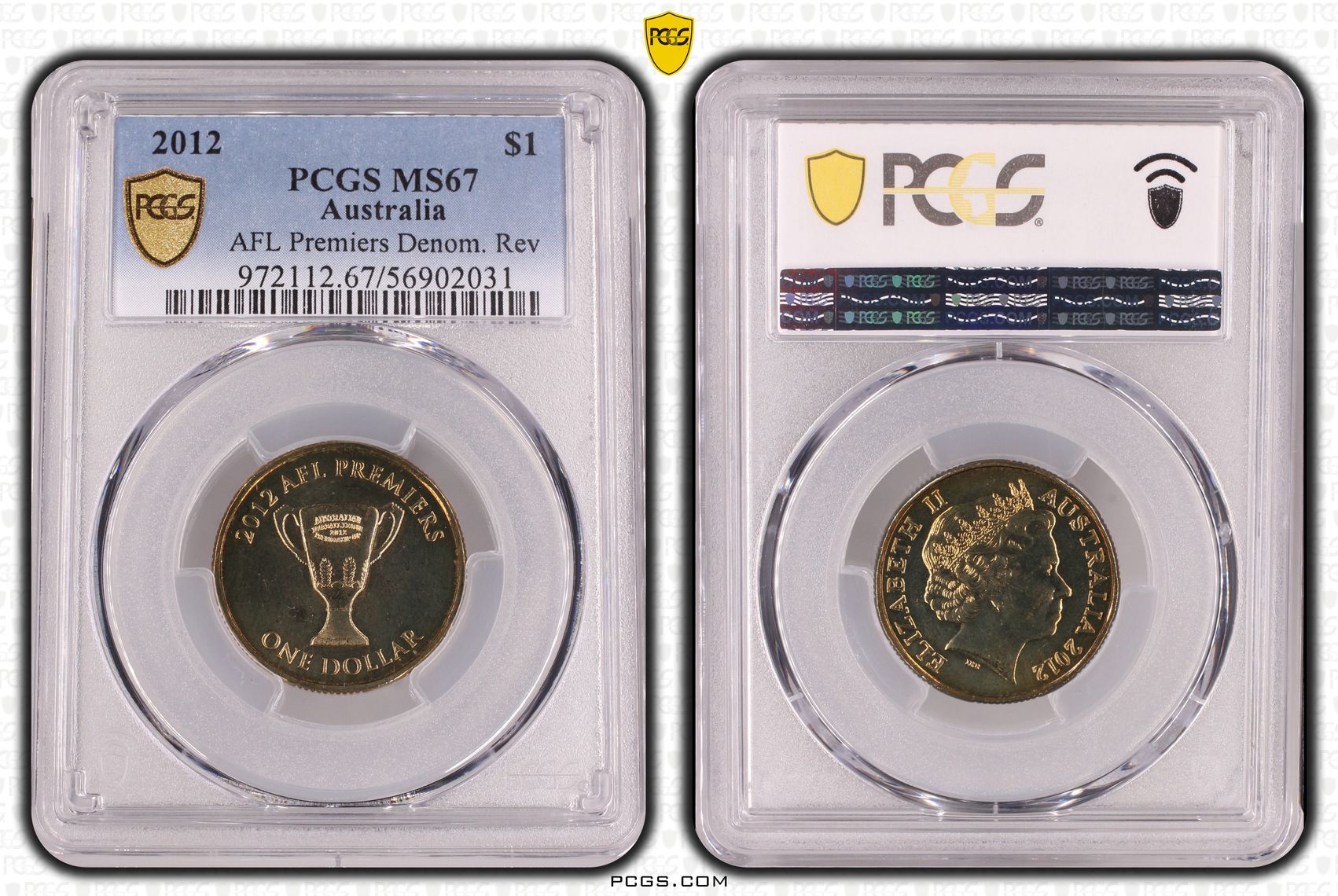 AFL Premiers Denom. Rev, One Dollar, 2012, PCGS MS67