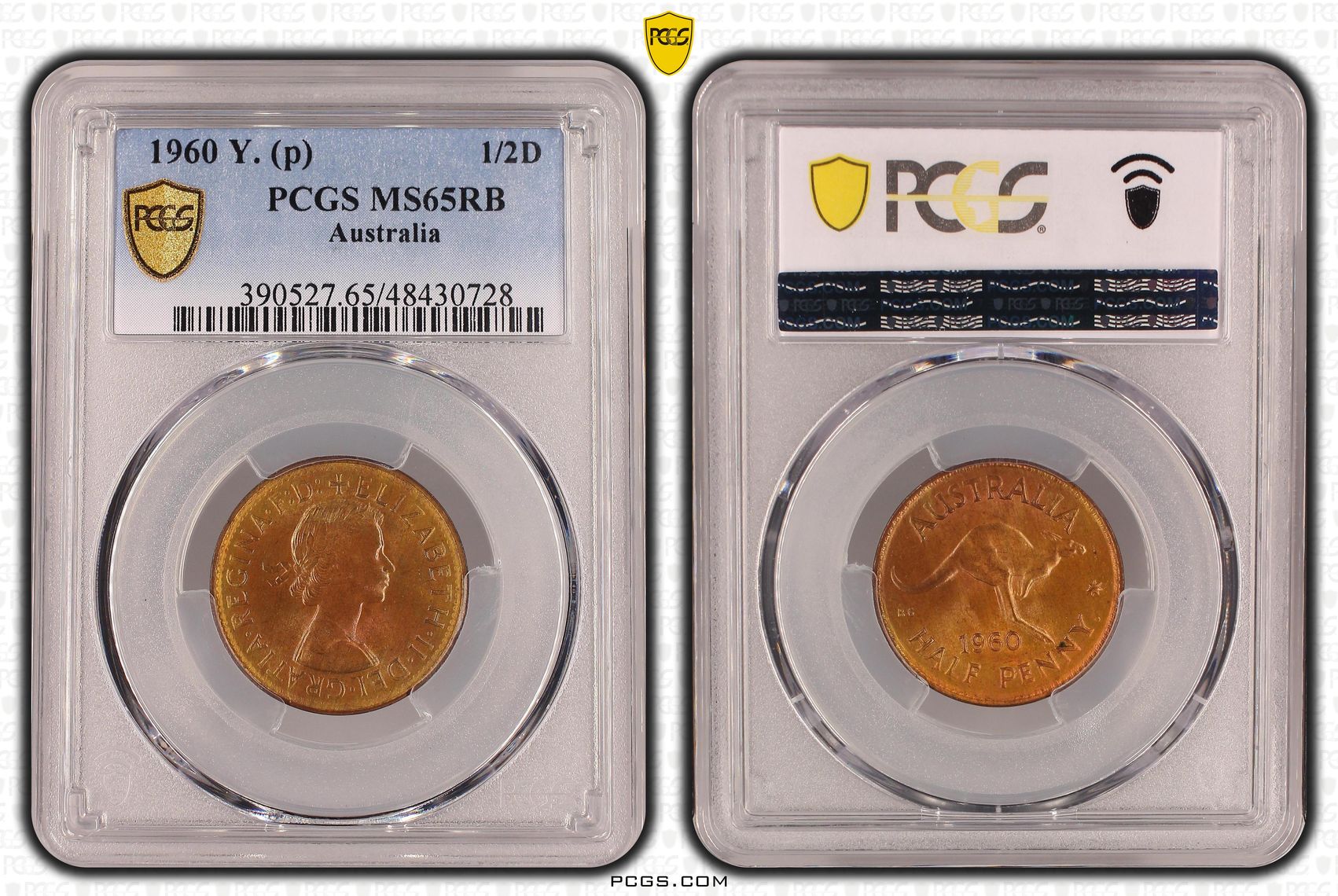 Elizabeth II, Halfpenny, 1960-Y., PCGS MS65RB