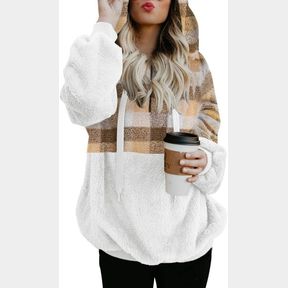 DOKOTOO WOMENS SWEATSHIRT FASHION HOODIE CASUAL COZY SOFT WARM PLUS SIZE LADIES KHAKI PLAID COLOR BLOCK HOODIES WINTER FUZZY LOOSE