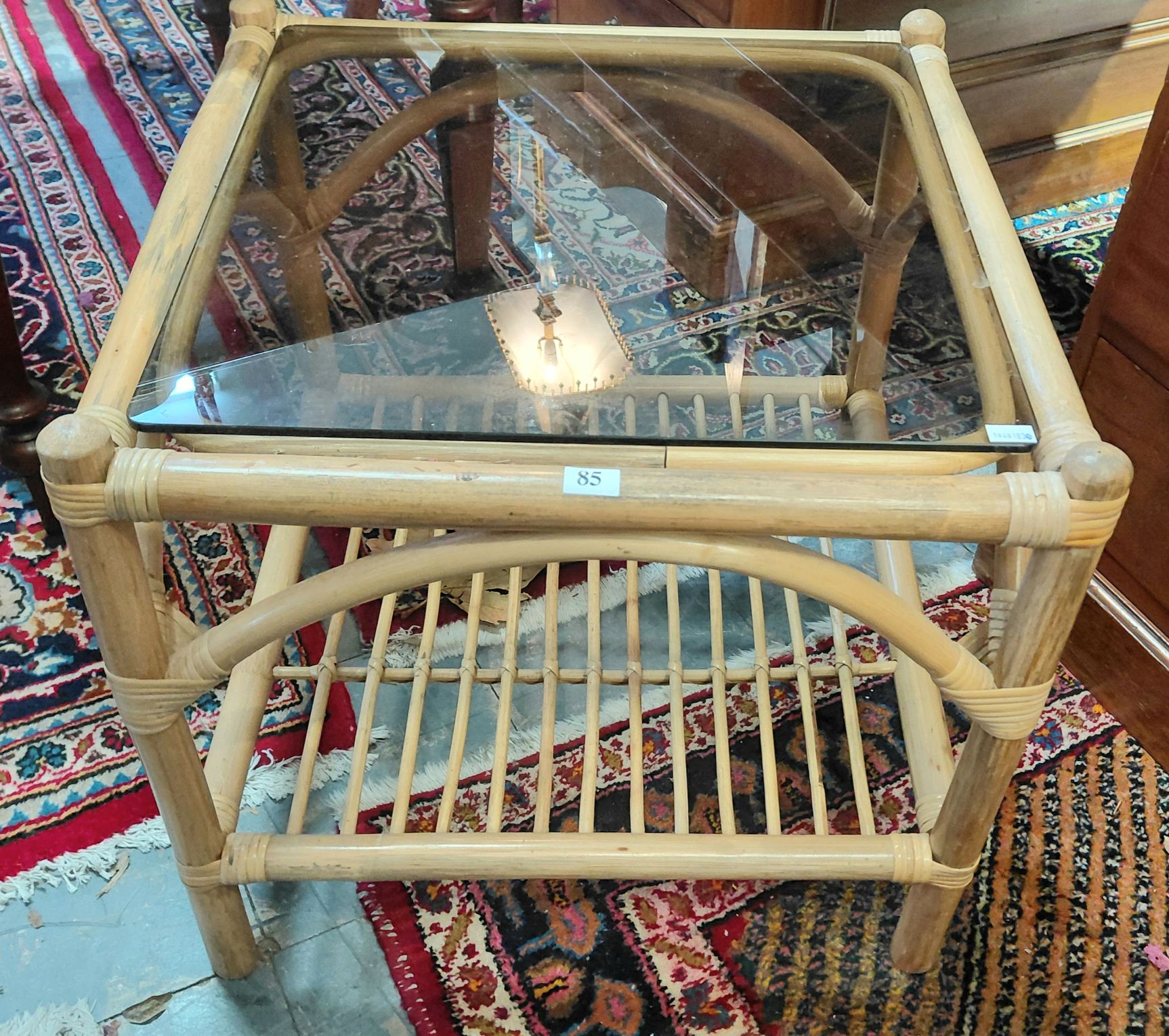 85 · RETRO BAMBOO AND GLASS TOP COFFEE TABLE