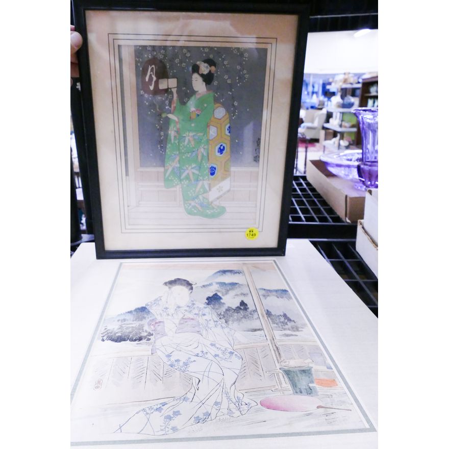 2pc Japanese Geisha Woodblock Prints