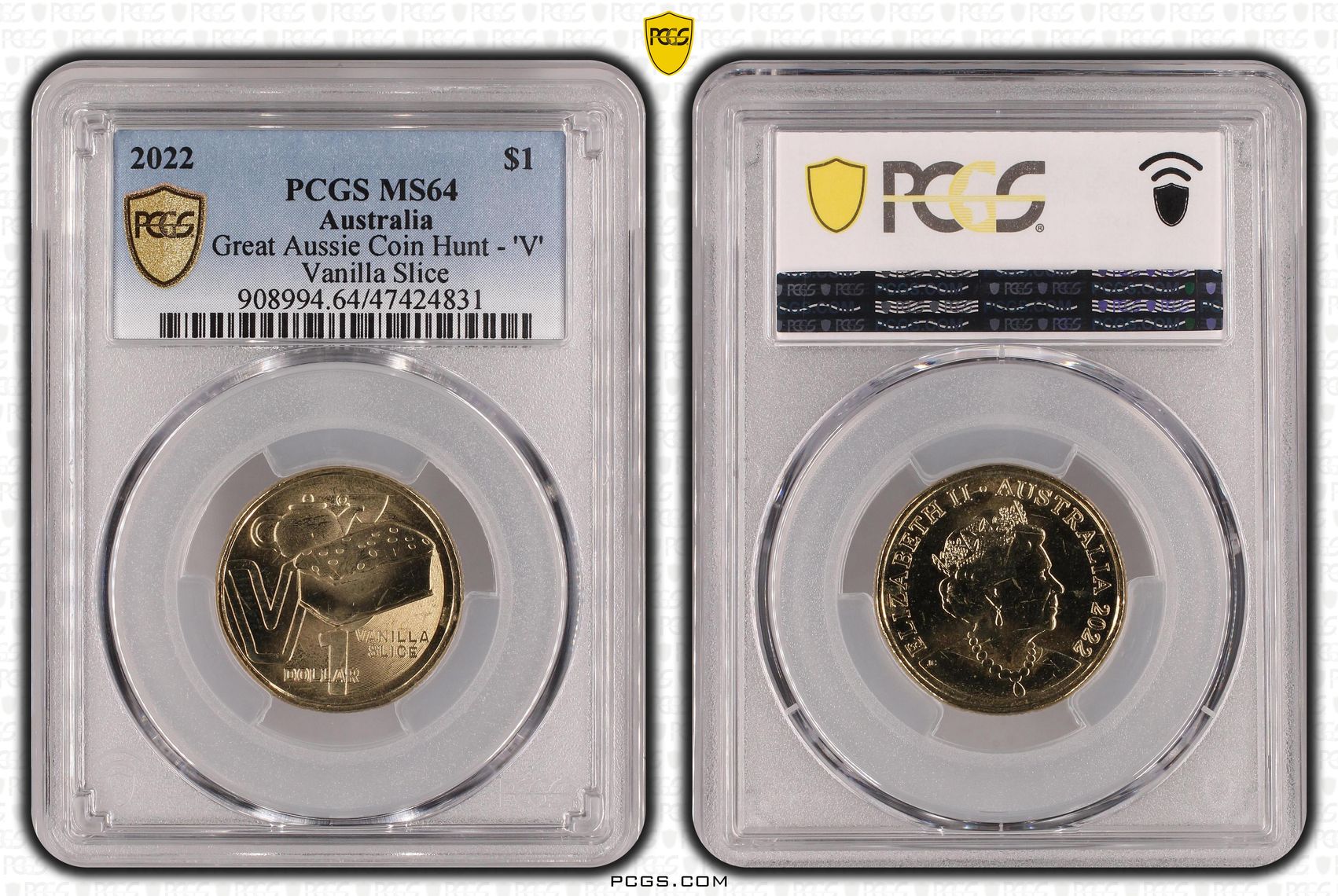 Great Aussie Coin Hunt - 'V', One Dollar, 2022, PCGS MS 64