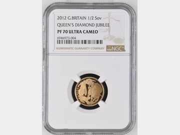 2012 DIAMOND JUBILEE PROOF GOLD HALF SOVEREIGN PF70 UCAM TOP POP!