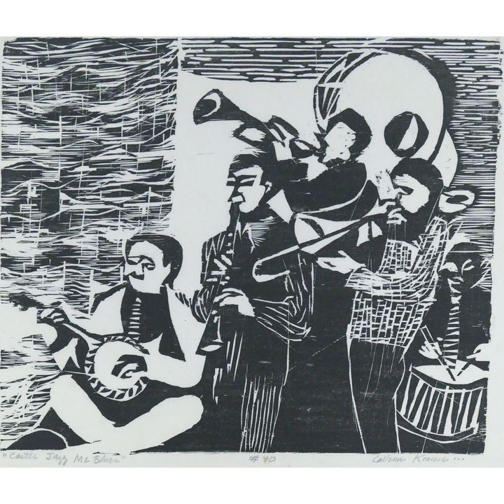 LaVerne Krause ''Castle Jazz'' S/N Woodcut 13''x18'' Sheet