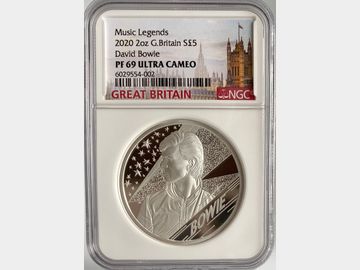 2020 MUSIC LEGEND 'DAVID BOWIE' SILVER 2oz 5 POUND PF69UCAM