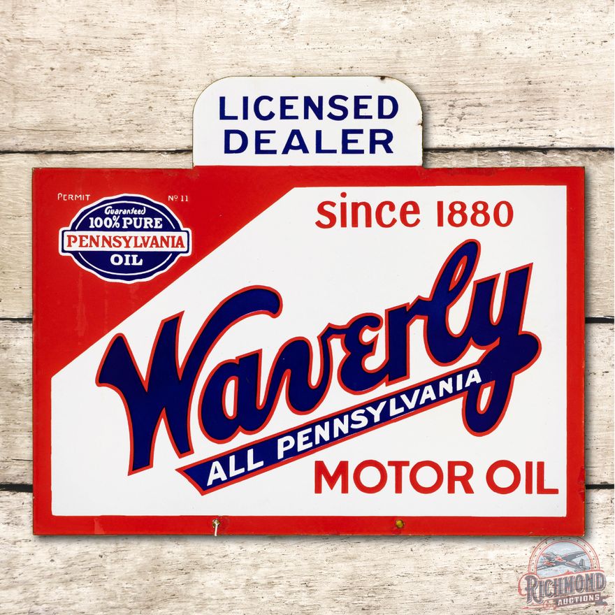 Waverly All Pennsylvania Motor Oil Porcelain Sign TAC 8.75